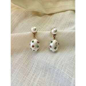 Multi color rhinestone embellished pearl tear drop earrings